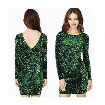 Green Sequin Dress Slim Fit Backless Bodycon 